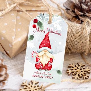 Gnome Merry Christmas watercolor snowy background  Gift Tags