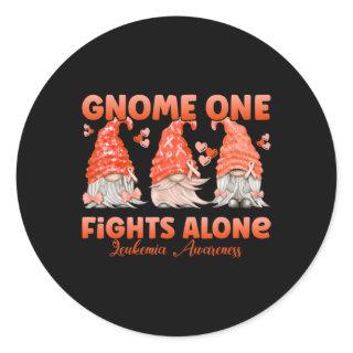 Gnome One Fights Alone Orange  Leukemia Awareness  Classic Round Sticker