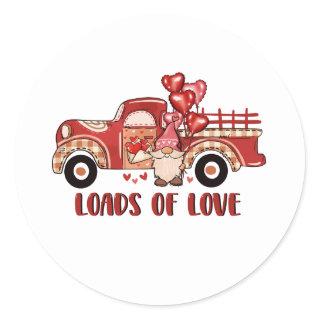 Gnome Red Truck Loads Of Love Valentine's Classic Round Sticker