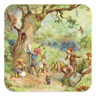 Gnomes, Elves and Fairies in the Magical Forest Square Sticker