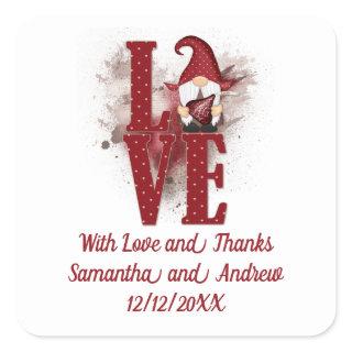 Gnomes Red Love Cute Wedding  Square Sticker