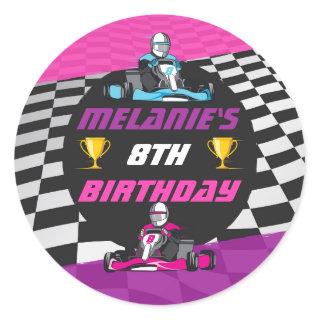 Go Kart Racing Car Girls Birthday Party Classic Round Sticker