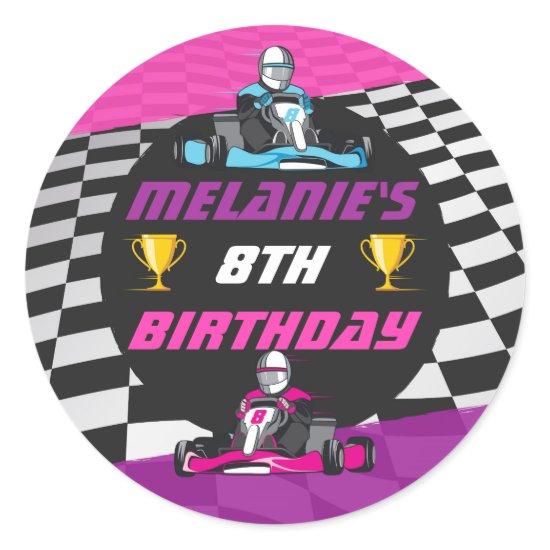 Go Kart Racing Car Girls Birthday Party Classic Round Sticker