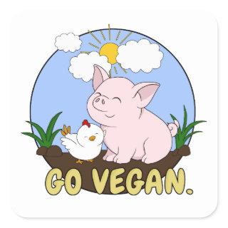 Go Vegan - Cute Pig and Chicken Square Sticker