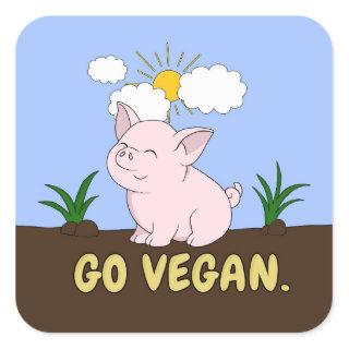 Go Vegan - Cute Pig Square Sticker