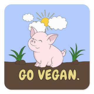 Go Vegan - Cute Pig Square Sticker