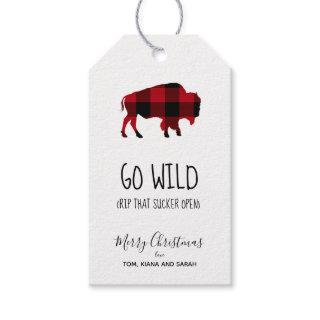 Go Wild Buffalo Adventures Black & Red Plaid ID602 Gift Tags