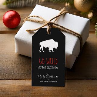 Go Wild White Buffalo Black and White Plaid ID602 Gift Tags