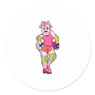 Goat as Inline Skater with Inline Skates Classic Round Sticker
