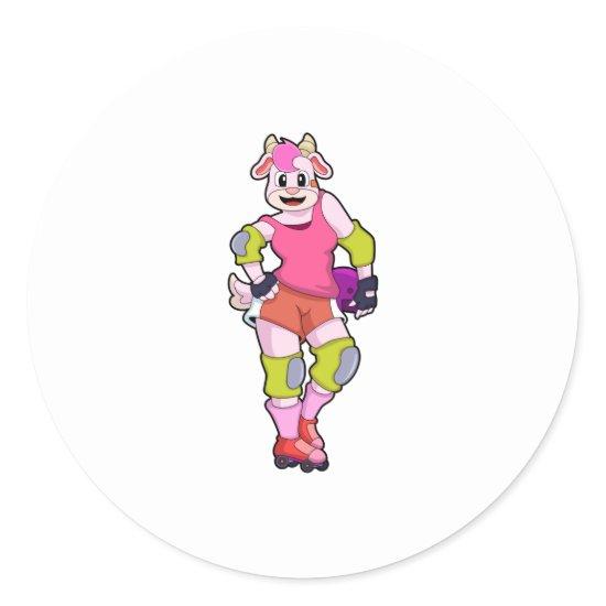 Goat as Inline Skater with Inline Skates Classic Round Sticker