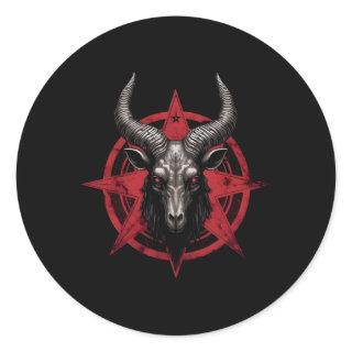 Goat Head Baphomet Pentagram Satanic Devil Occul Classic Round Sticker