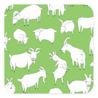 Goats playing - green square sticker