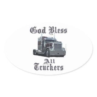 God Bless All Truckers Oval Sticker