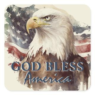 God Bless America Patriotic Eagle Watercolor Square Sticker