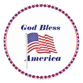 God Bless America text, American flag Classic Round Sticker