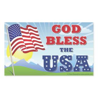 God Bless The USA Patriotic Flag Sunny Countryside Rectangular Sticker