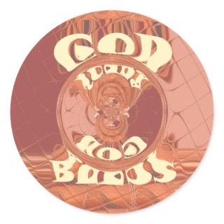God Bless You Inspirational Text Design.  Classic Round Sticker