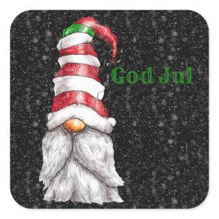 God Jul Red Gnome  Square Sticker