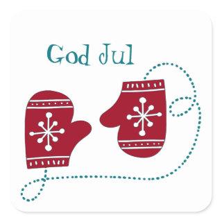 God Jul Scandinavian Red Mittens Square Sticker