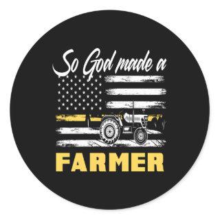 God Made A Farmer American Flag Tractor Farmer Classic Round Sticker
