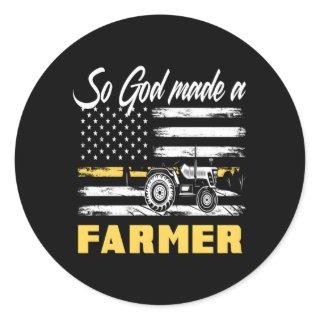 God Made A Farmer American Flag Tractor Farmer Classic Round Sticker