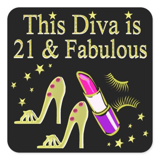GOLD 21 AND FABULOUS BIRTHDAY DESIGN SQUARE STICKER