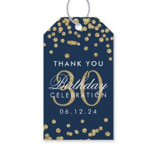 Gold 30th Birthday Thank You Confetti Navy Blue Gift Tags