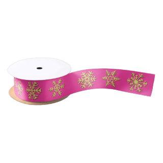 Gold 3-d snowflakes, Customizable Background Satin Ribbon
