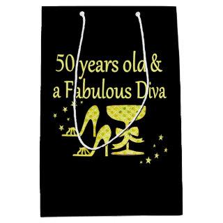 GOLD 50 YRS OLD AND A FABULOUS DIVA BIRTHDAY MEDIUM GIFT BAG