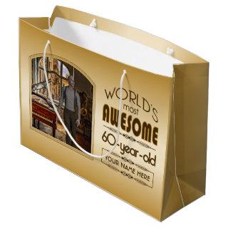 Gold 60th Birthday World’s Best Custom Photo Frame Large Gift Bag