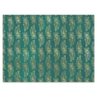 Gold Abstract Peacock Feathers on Green Decoupage Tissue Paper