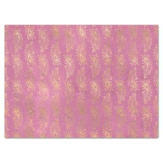 Gold Abstract Peacock Feathers on Pink Decoupage Tissue Paper