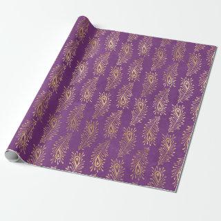 Gold Abstract Peacock Feathers on Purple