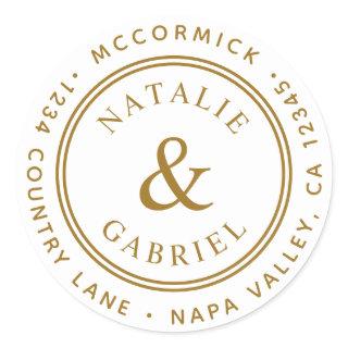 Gold Ampersand Wedding Return Address Classic Round Sticker