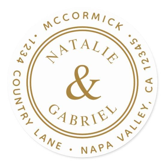 Gold Ampersand Wedding Return Address Classic Round Sticker