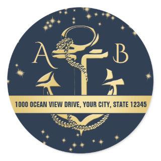 Gold Anchor and Starry Sky Classic Round Sticker