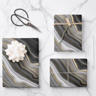 Gold And Black Agate Stone Marble Geode Modern Art  Sheets