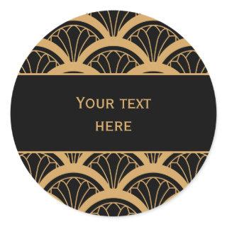 Gold and Black Art Deco Fan Flower Pattern  Classic Round Sticker