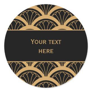 Gold and Black Art Deco Fan Flower Pattern  Classic Round Sticker