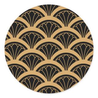 Gold and Black Art Deco Fan Flower Pattern   Classic Round Sticker