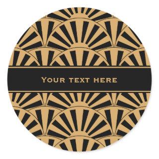 Gold and Black Art Deco Fan Flowers Motif Classic Round Sticker