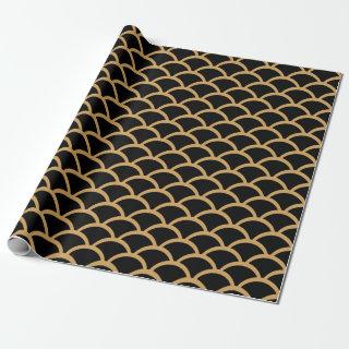 Gold and Black Art Deco Fish Scale Pattern