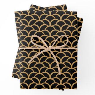 Gold and Black Art Deco Fish Scale Pattern   Sheets
