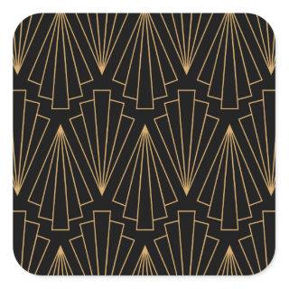 Gold and Black Art Deco Pattern Square Sticker