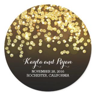 Gold and Black - Diamonds Glitter Wedding Classic Round Sticker