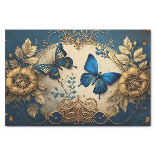 Gold and Blue gilded butterfly Decoupage Tissue Paper