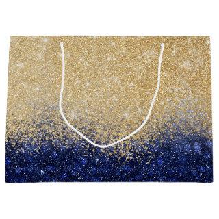 Gold and Blue Glitter Ombre Luxury Design Large Gift Bag