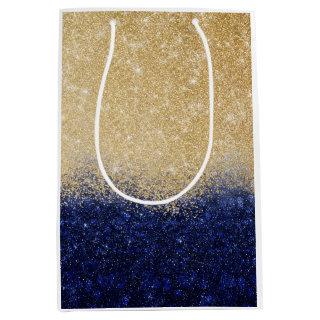 Gold and Blue Glitter Ombre Luxury Design Medium Gift Bag