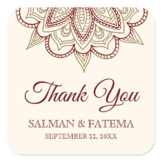 Gold and Burgundy Henna Mehndi Wedding Thank You Square Sticker