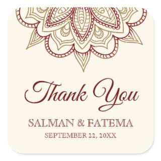 Gold and Burgundy Henna Mehndi Wedding Thank You Square Sticker